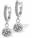 E837 - Silver Coloured Circular Hoop Earrings with Crystal Drop