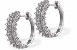 E838 - Silver Coloured Crystal Embellished Hoop Earrings