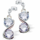 E843 - Silver Coloured Drop Earrings with Crystal Double Drop