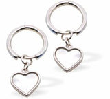 E847 - Silver Coloured Hoop Earrings with Hollow Heart Drops