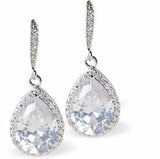 E861 - Austrian Crystal Encrusted Sparkle Peardrop Earrings, Rhodium Plated