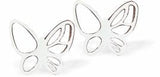 E854 - Silver Coloured Delicate Butterfly Stud Earrings with Shell Embellishment