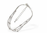 BR42 - Beaded, Triple Chain, Silver Coloured Bracelet with Extension Chain