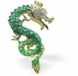 CL96 - Green Enamelled Ornate Dragon Brooch, 45mm in size