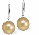 Austrian Crystal 8mm Pearl Drop Earrings in Light Gold, Rhodium Plated