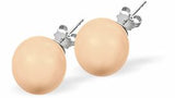 Austrian Crystal 6mm and 8mm Pearl Stud Earrings in Peach Pink, Rhodium Plated