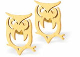 Artisan Owl Golden Titanium Steel Stud Earrings