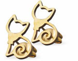 Artisan Cat Golden Coloured Titanium Steel Stud Earrings