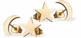 Artisan Moon & Star Golden Coloured Titanium Steel Stud Earrings