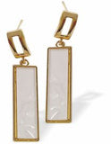 Artisan Rectangular Drop Earrings in White with Titanium Steel