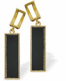 Artisan Rectangular Drop Earrings in Black with Titanium Steel