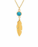 GP81 - Golden Coloured Feather Necklace with Blue Stone, Rhodium Plated