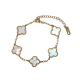 White Four Leaf Clover Double-Sided Bracelet, 18K Gold Plated