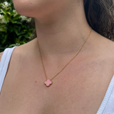 Pink Four Leaf Clover Pendant Necklace, 18K Gold Plated