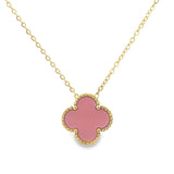 Pink Four Leaf Clover Pendant Necklace, 18K Gold Plated