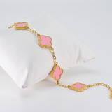 Pink Four Leaf Clover Double-Sided Bracelet, 18K Gold Plated