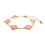 Pink Four Leaf Clover Double-Sided Bracelet, 18K Gold Plated