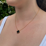 Black Four Leaf Clover Pendant Necklace, 18K Gold Plated