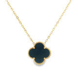 Black Four Leaf Clover Pendant Necklace, 18K Gold Plated