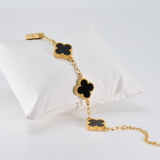 Black Four Leaf Clover Double-Sided Bracelet, 18K Gold Plated