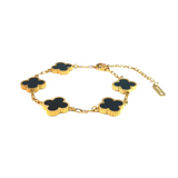 Black Four Leaf Clover Double-Sided Bracelet, 18K Gold Plated