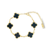 Black Four Leaf Clover Double-Sided Bracelet, 18K Gold Plated