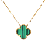 Green Four Leaf Clover Pendant Necklace, 18K Gold Plated