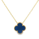 Royal Blue Four Leaf Clover Pendant Necklace, 18K Gold Plated