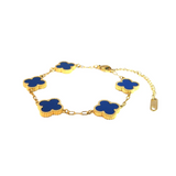 Royal Blue Leaf Clover Double-Sided Bracelet, 18K Gold Plated