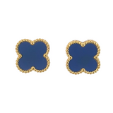 Royal Blue Four Leaf Clover Stud Earrings, 18K Gold Plated