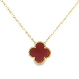 Deep Red Four Leaf Clover Pendant Necklace, 18K Gold Plated