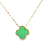 Green and Purple Four Leaf Clover Double Sided Pendant Necklace, 18K Gold Plated