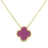 Green and Purple Four Leaf Clover Double Sided Pendant Necklace, 18K Gold Plated