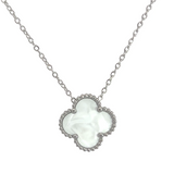 White Four Leaf Clover Pendant Necklace, Silver Coloured