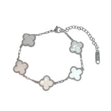 MP51 -White Four Leaf Clover Double-Sided Bracelet, Silver Coloured