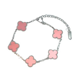 MP54 - Pink Four Leaf Clover Double-Sided Bracelet, Silver Coloured