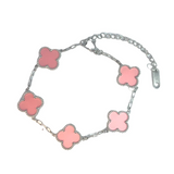 Pink Four Leaf Clover Double-Sided Bracelet, Silver Coloured