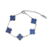 MP63 - Blue Four Leaf Clover Double-Sided Bracelet, Silver Coloured