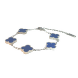 Royal Blue Four Leaf Clover Double-Sided Bracelet, Silver Coloured