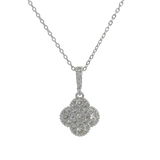 MP69 - Pave Crystal Four Leaf Clover Pendant Necklace, Silver Coloured