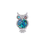 Cute Paua Shell Owl Brooch by Byzantium, 30mm in size, Rhodium Plated