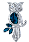 P344 - Owl Brooch sitting on a Branch in Paua Shell, rhodium Plated