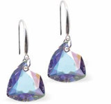 Austrian Crystal Multi Faceted Triangular, Trilliant Cut Drop Earrings in Aurora Borealis