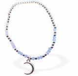 BR58 - Stretch Bracelet With Light Blue Mix Beads and Moon Charm