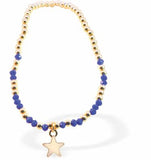 BR61 - Stretch Bracelet With Dark Blue and Golden Mix Beads and Golden Star Charm