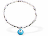 BR66 - Silver Coloured Stretch bracelet with Blue Devils Eye Drop