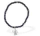 BR69 - Stretch Dark Blue Beaded bracelet with Angel Charm