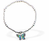 BR71 - Silver Coloured Stretch Bracelet with Paua Shell Butterfly Charm