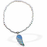 BR72 - Silver Coloured Stretch Multi Beaded Bracelet with Paua Shell Angel Wing Charm