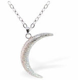 C014 - Silver Coloured Large Moon Necklace with  long chain